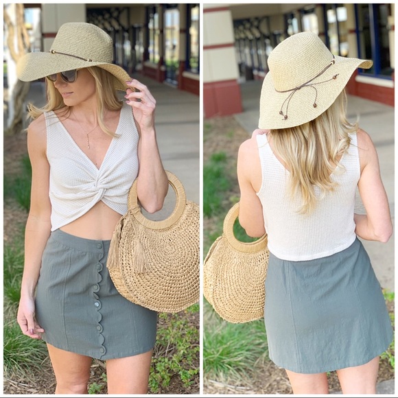 Olive Button Down Cotton Scallop Skirt - Picture 3 of 4